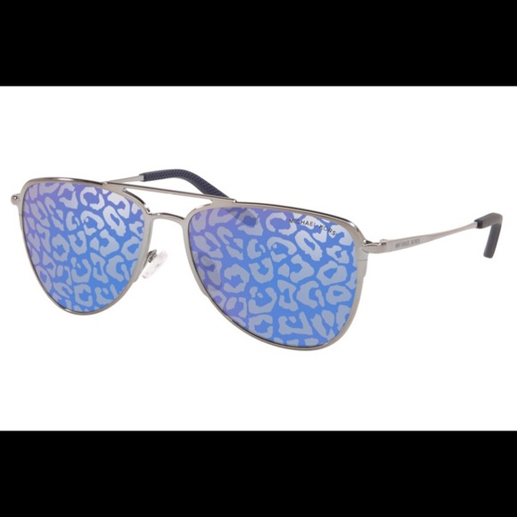 Michael Kors MK1049 Dayton Aviator Sunglasses - Silver Frame Blue Leopard Print